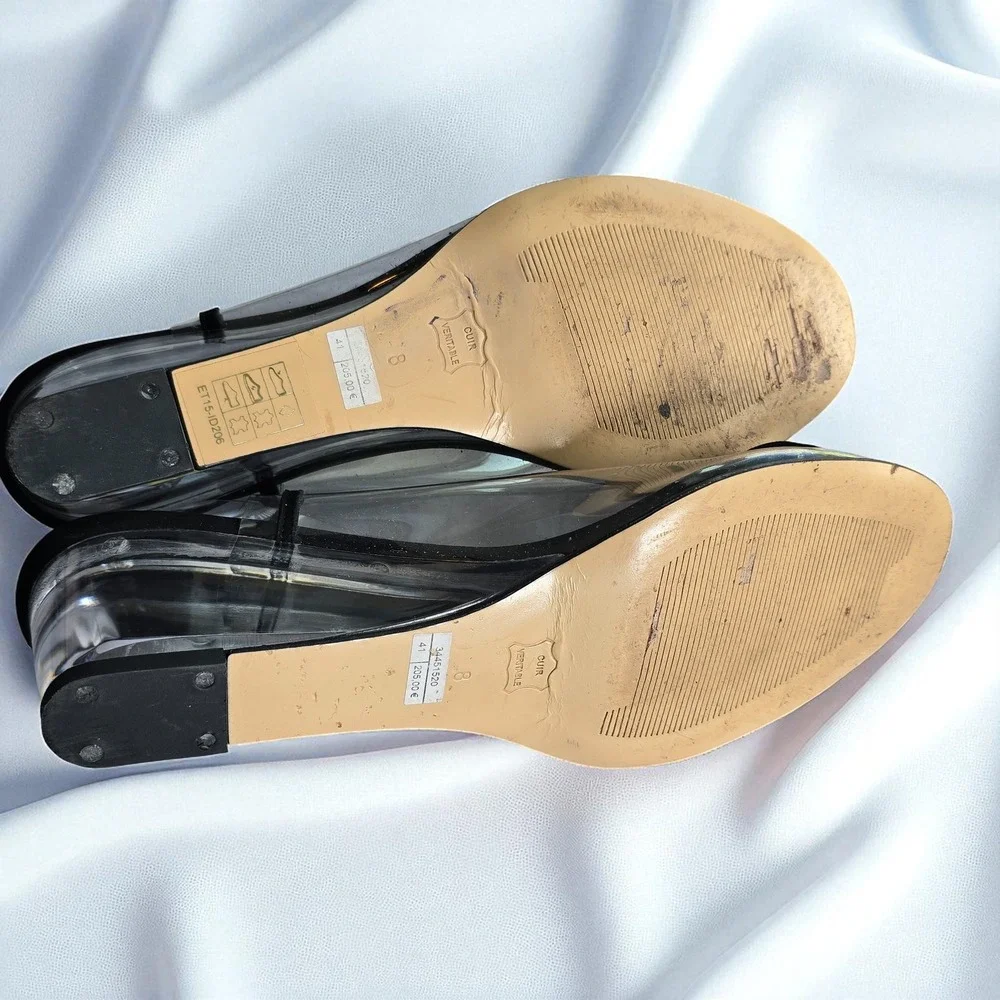 Azuree Pour Heyraud Clear Vinyl Wedge Sandals‎ with Black Rose Applique Woman 8